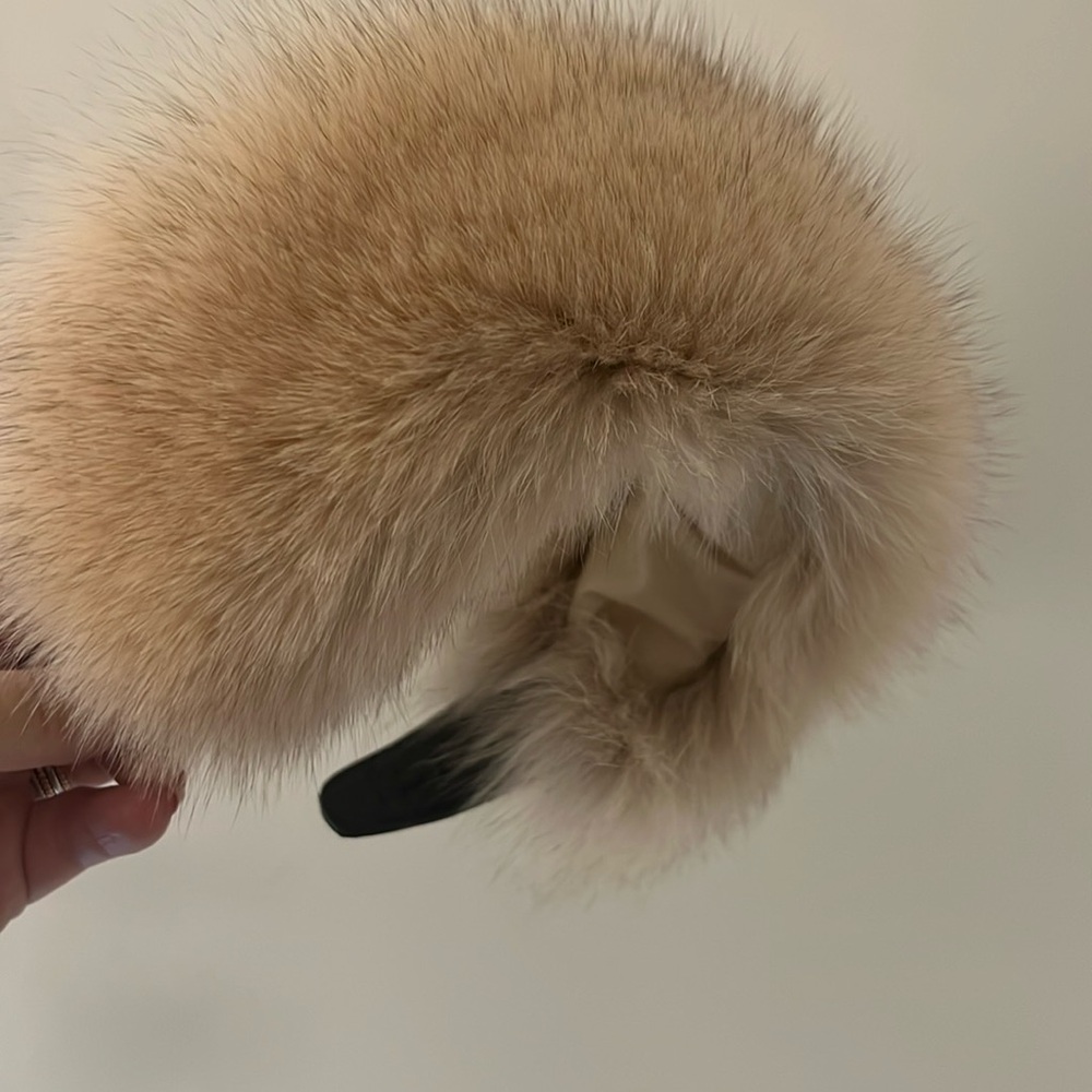 Headband Beige Fox Fur with leather Hair Accessory with Voluminous…